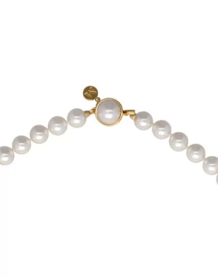 Collares De Perlas Largos | Majorica Collar Lyra Plata Dorada 8Mm 40Cm Cierre Lengueta