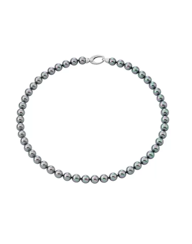 Collares De Perlas Largos | Majorica Collar Lyra Plata Perlas Grises 10Mm 45Cm Cierre Mosqueton