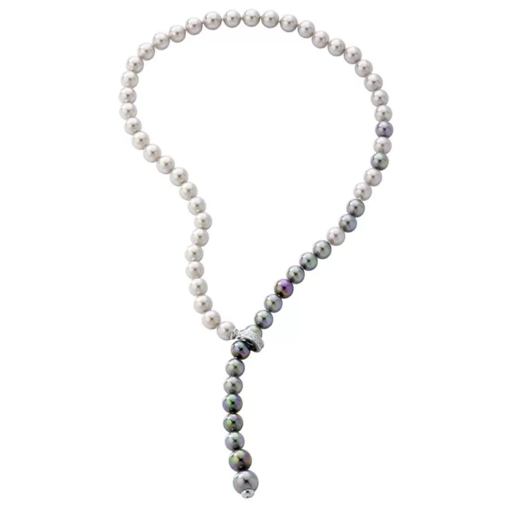 Collares De Perlas Largos | Majorica Collar Lyra Plata Perlas Gris/Nuage 8Mm 50Cm