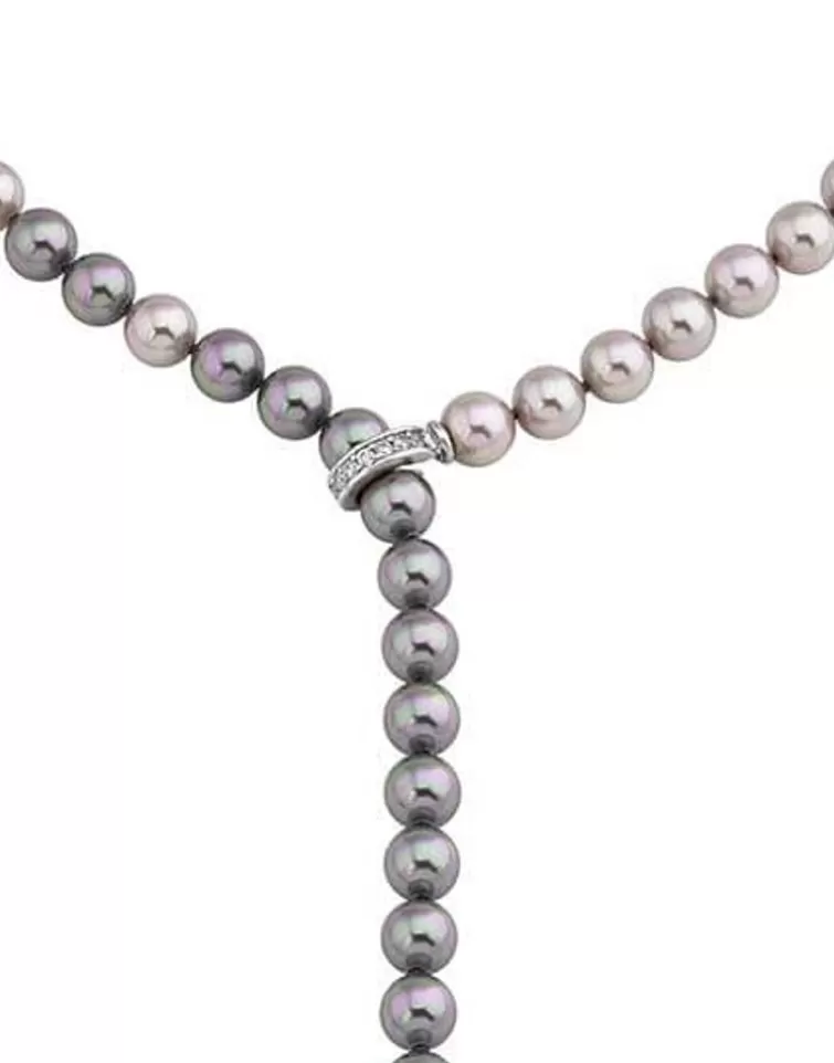 Collares De Perlas Largos | Majorica Collar Lyra Plata Perlas Gris/Nuage 8Mm 50Cm