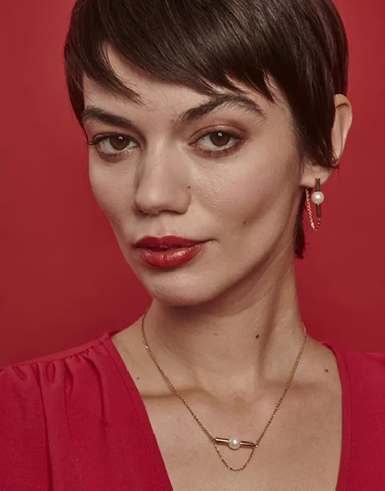 Colgantes Con Cadena | Majorica Collar Minimalista Lagom En Acero Dorado Y Perla