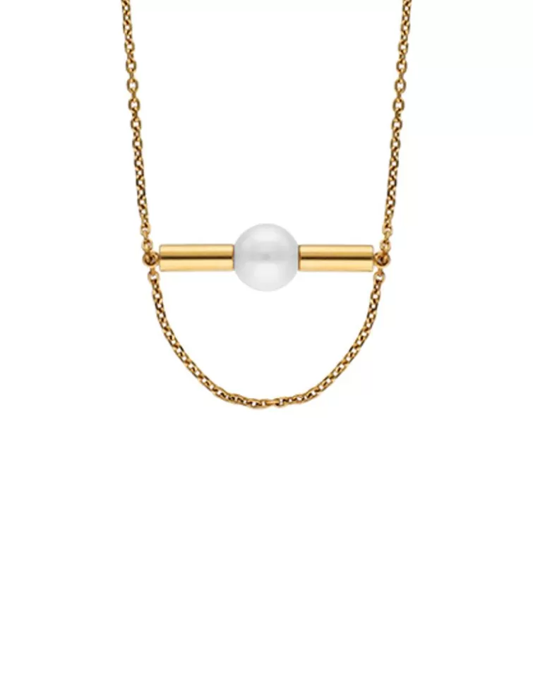 Colgantes Con Cadena | Majorica Collar Minimalista Lagom En Acero Dorado Y Perla