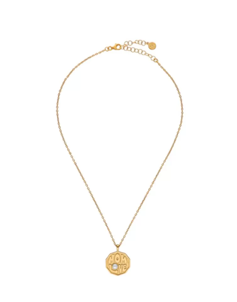 Colgantes Con Cadena | Majorica Collar Mom Love Con Colgante Dorado