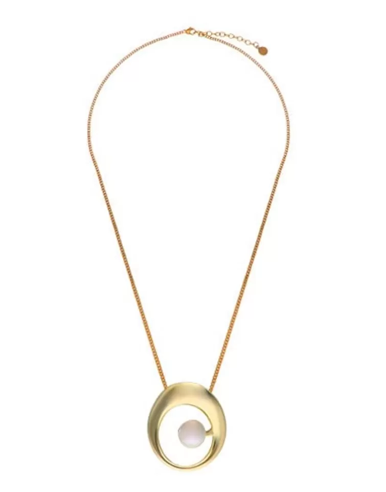 Colgantes Con Cadena | Majorica Collar Petra En Acero Dorado Con Colgante Xl
