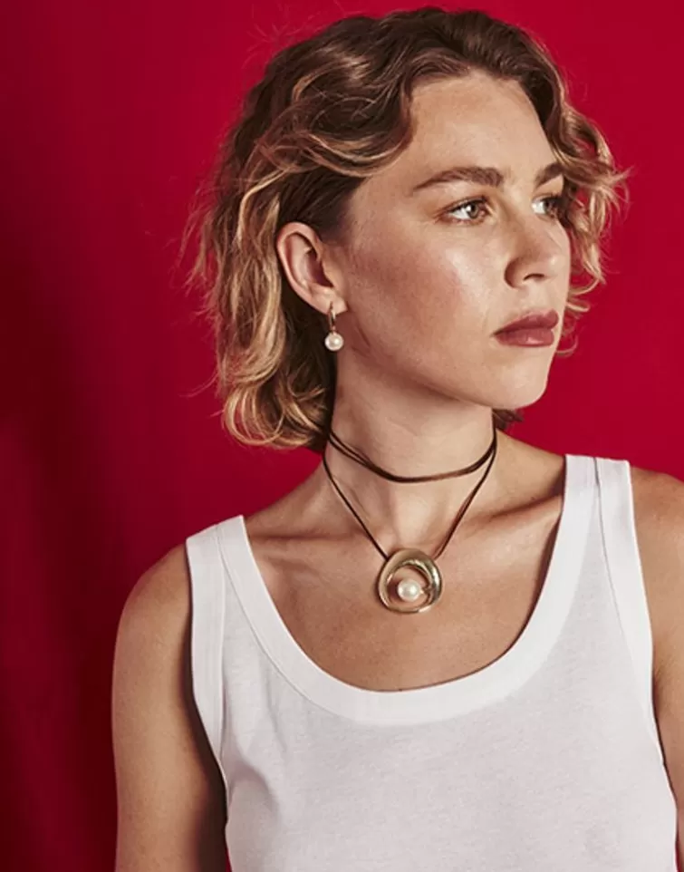 Colgantes Con Cadena | Majorica Collar Petra En Acero Dorado Y Cordon De Seda Cafe