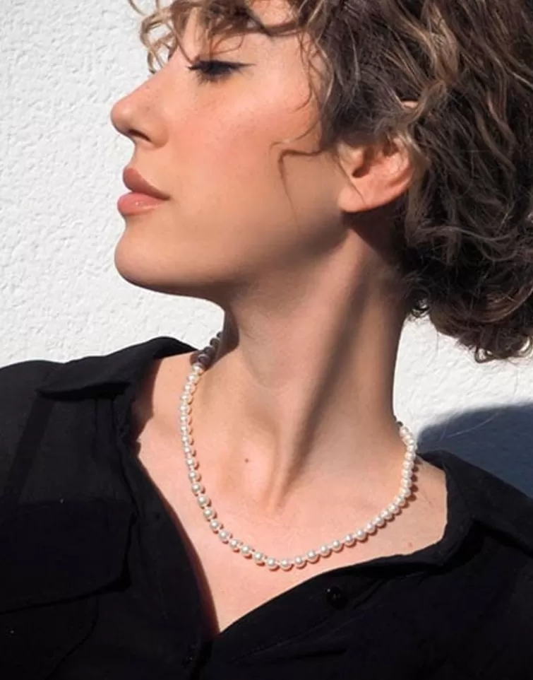 Collares De Perlas Largos | Majorica Collar Plata Lyra Con Perlas Blancas 6Mm 45Cm