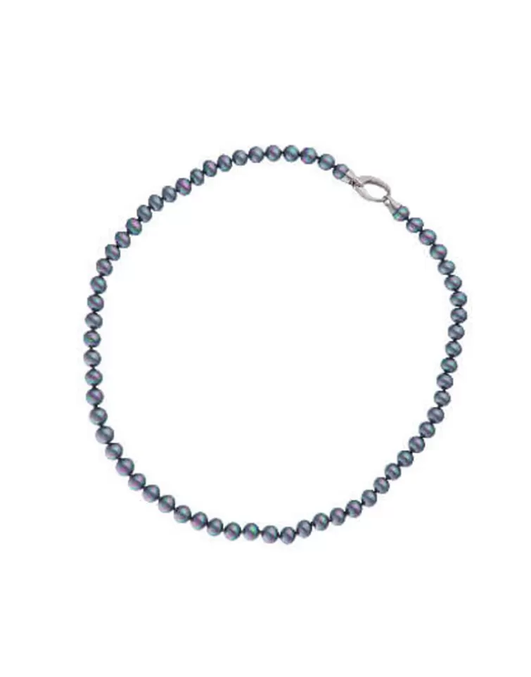 Collares De Perlas Largos | Majorica Collar Plata Lyra Perlas Grises 6Mm 45Cm