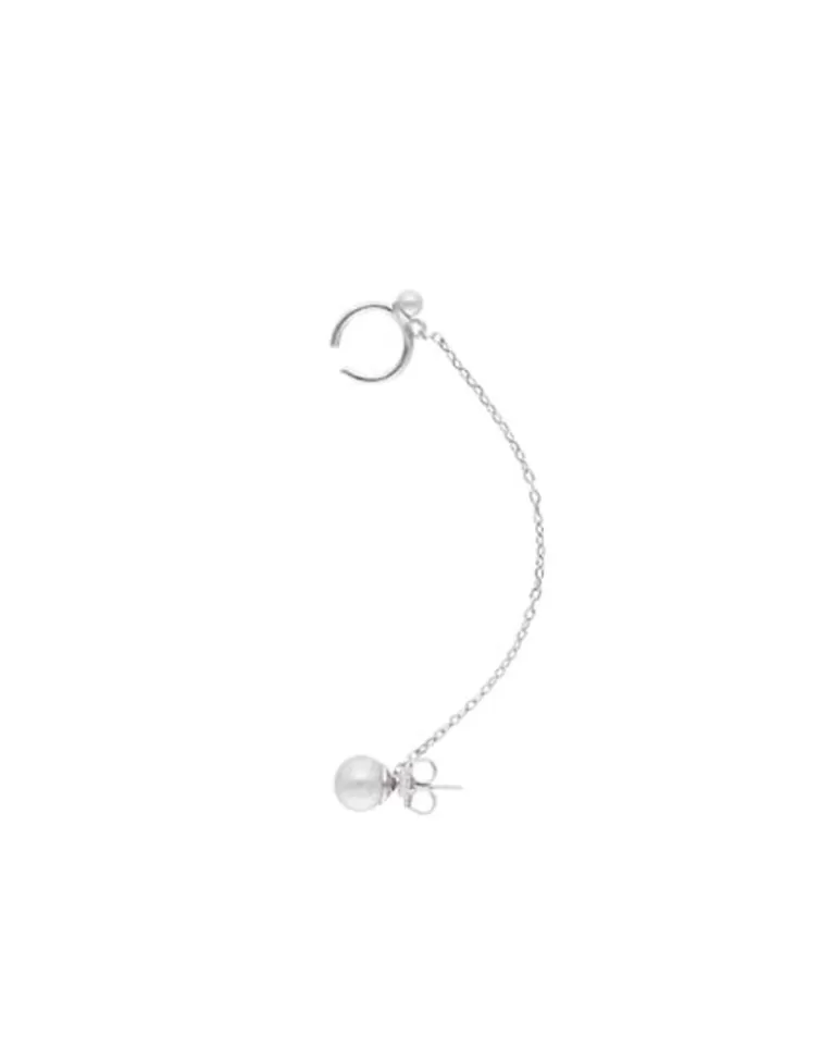 Pendientes Ear Cuff | Majorica Pendiente Earcuff Dangle Con Perla Y Cadena Plata