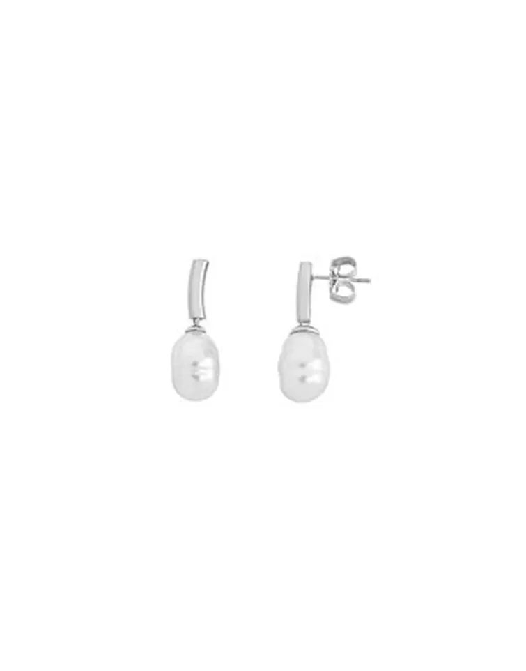 Pendientes De Perlas Largos | Majorica Pendientes Agora Con Perla Barroca Blanca