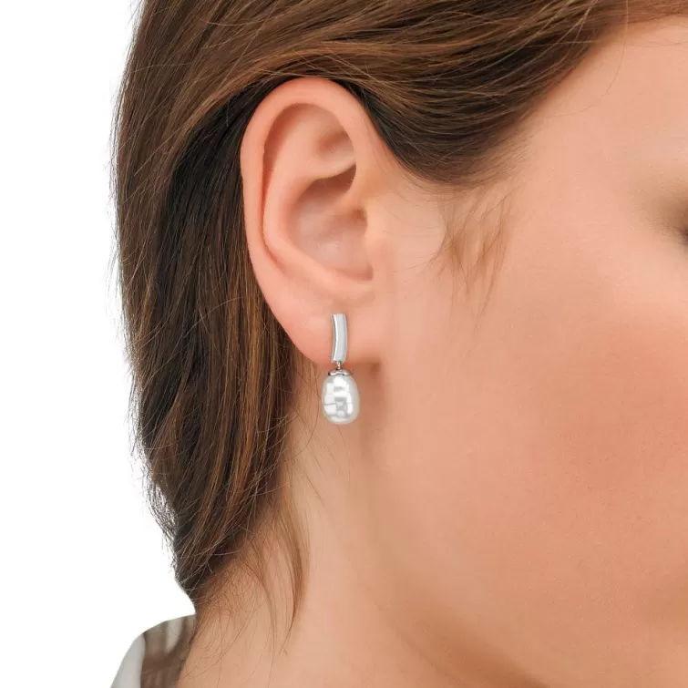 Pendientes De Perlas Largos | Majorica Pendientes Agora Con Perla Barroca Blanca
