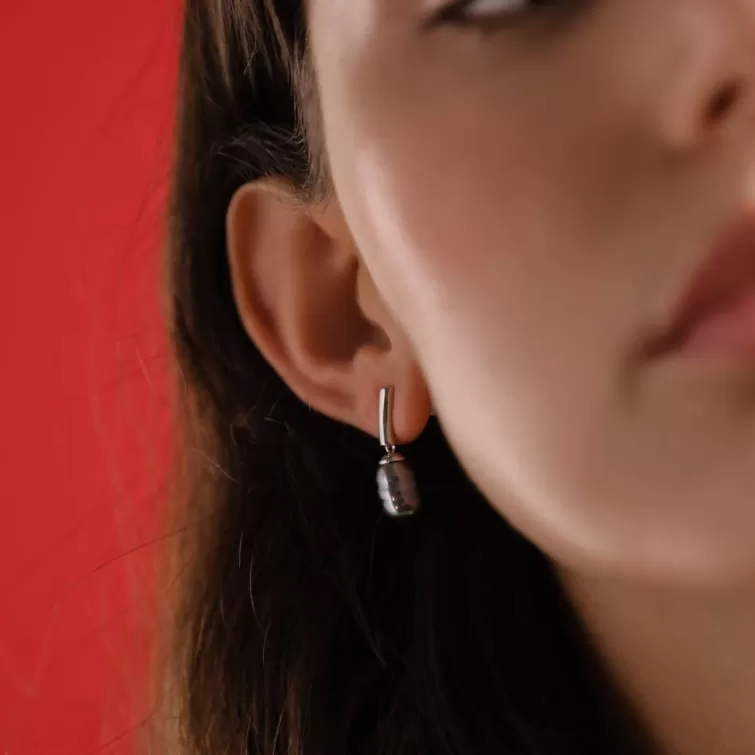 Pendientes De Perlas Largos | Majorica Pendientes Agora Con Perla Barroca Gris