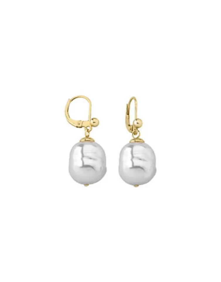 Pendientes De Perlas Largos | Majorica Pendientes Agora Dorados Con Perla Barroca 12Mm