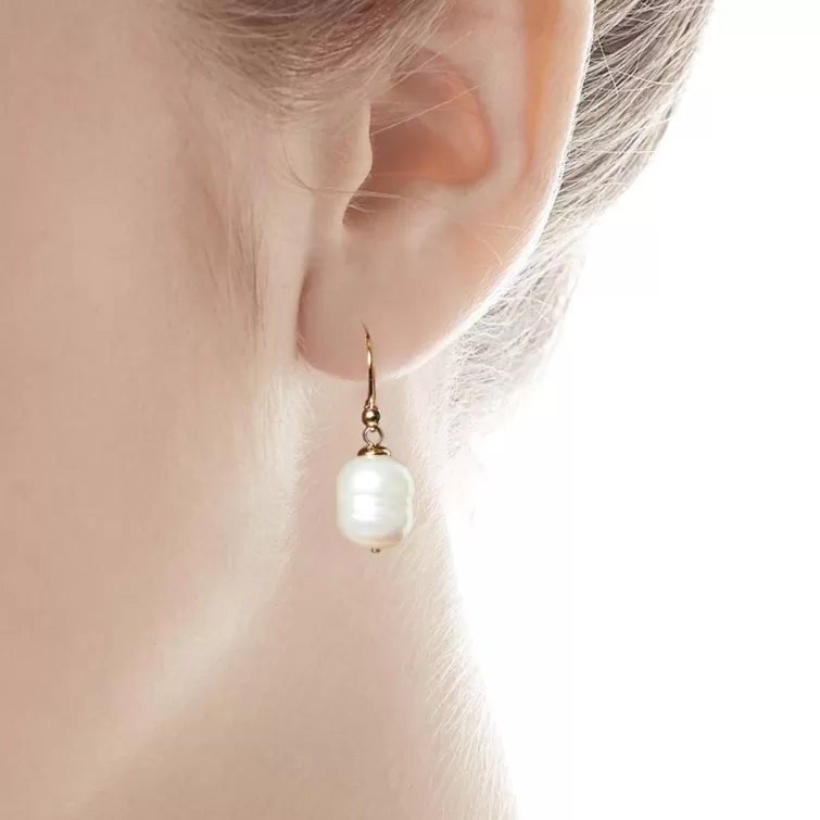 Pendientes De Perlas Largos | Majorica Pendientes Agora Dorados Con Perla Barroca 12Mm