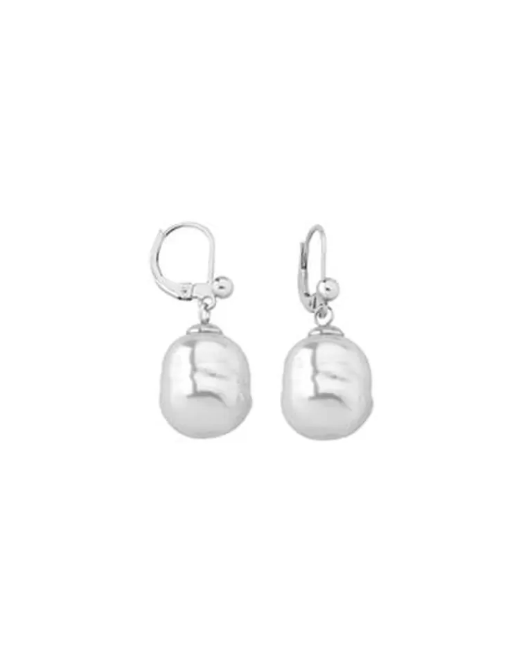 Pendientes De Perlas Largos | Majorica Pendientes Agora Plata Con Perla Barroca Blanca 12Mm