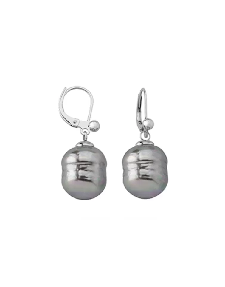 Pendientes De Perlas Largos | Majorica Pendientes Agora Plata Con Perla Barroca Gris 12Mm