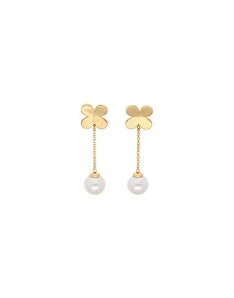 Pendientes De Perlas Largos | Majorica Pendientes Ayanti Plata Dorados Trebol Y Perlas
