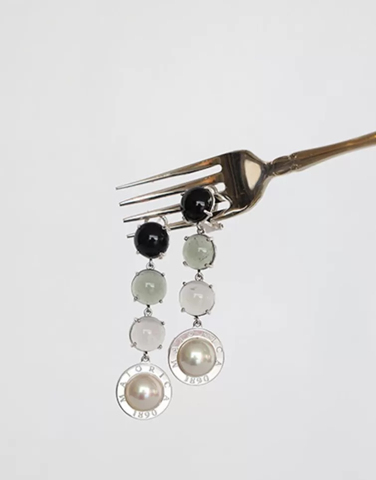 Pendientes De Perlas Largos | Majorica Pendientes Botón En Plata Algaida Con Cristales De Murano Negros