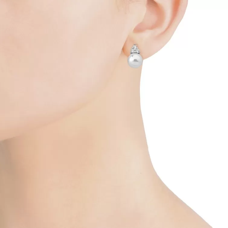 Pendientes Tú & Yo | Majorica Pendientes Ceres Plata Con Perla Blanca 10Mm Y Circonitas