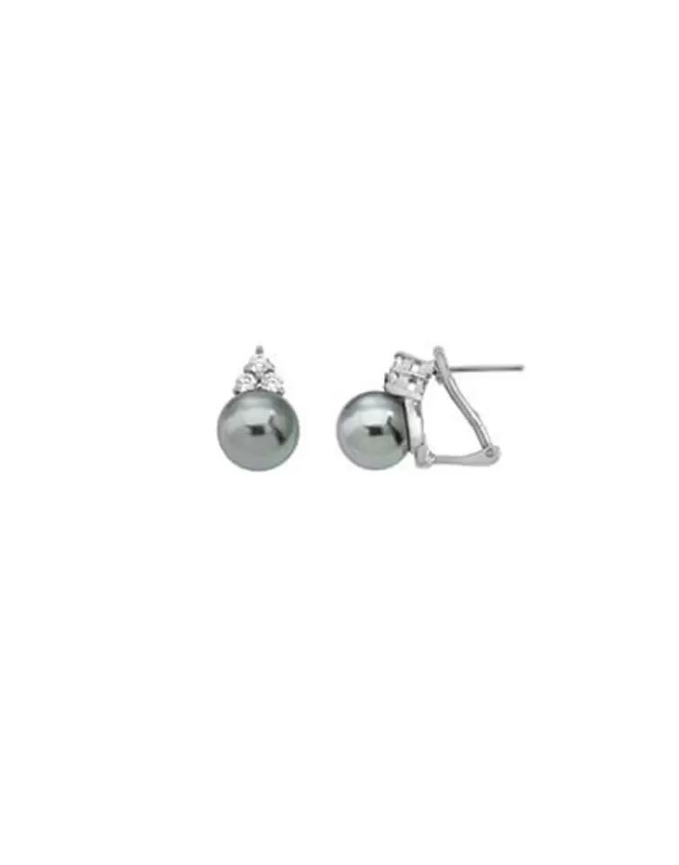 Pendientes Tú & Yo | Majorica Pendientes Ceres Plata Con Perla Gris 10Mm Y Circonitas
