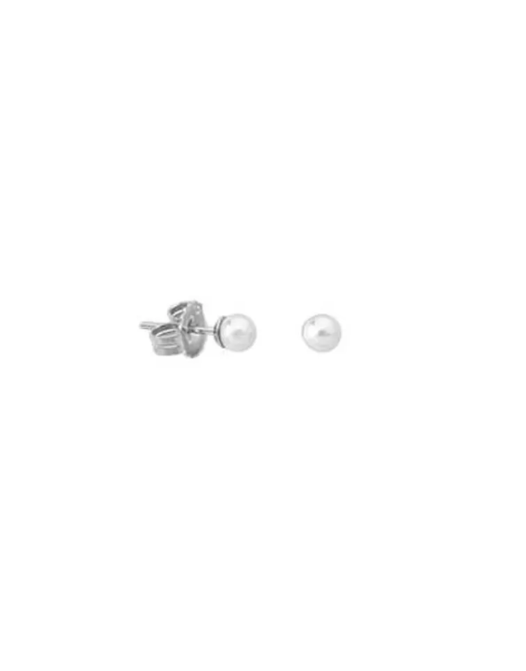Pendientes De Botón | Majorica Pendientes Cies Plata Con Perla Blanca 4Mm