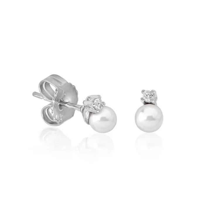 Pendientes Para Bebé | Majorica Pendientes Cies Plata Con Perla Blanca 4Mm Y Circonitas