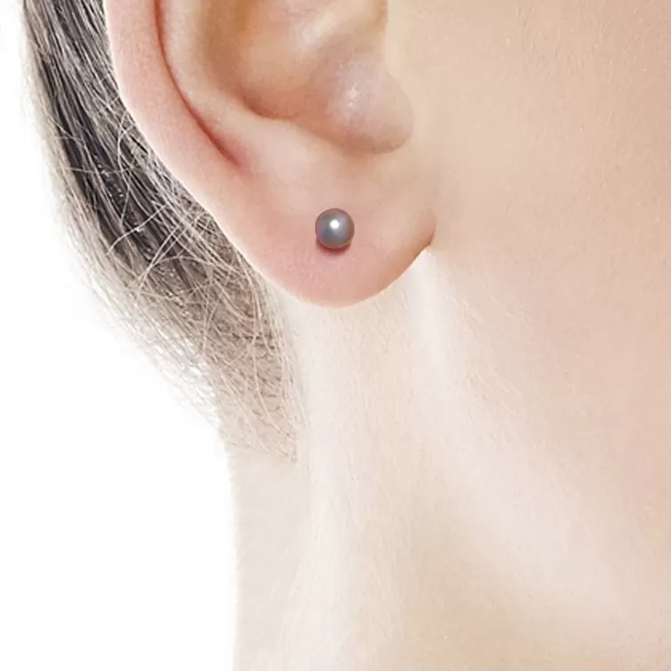 Pendientes De Botón | Majorica Pendientes Cies Plata Con Perla Gris 4Mm