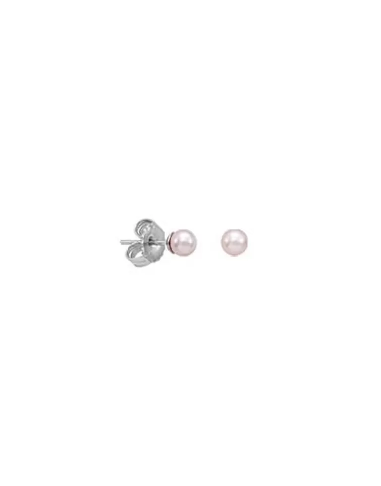 Pendientes De Botón | Majorica Pendientes Cies Plata Con Perla Rosa 4Mm