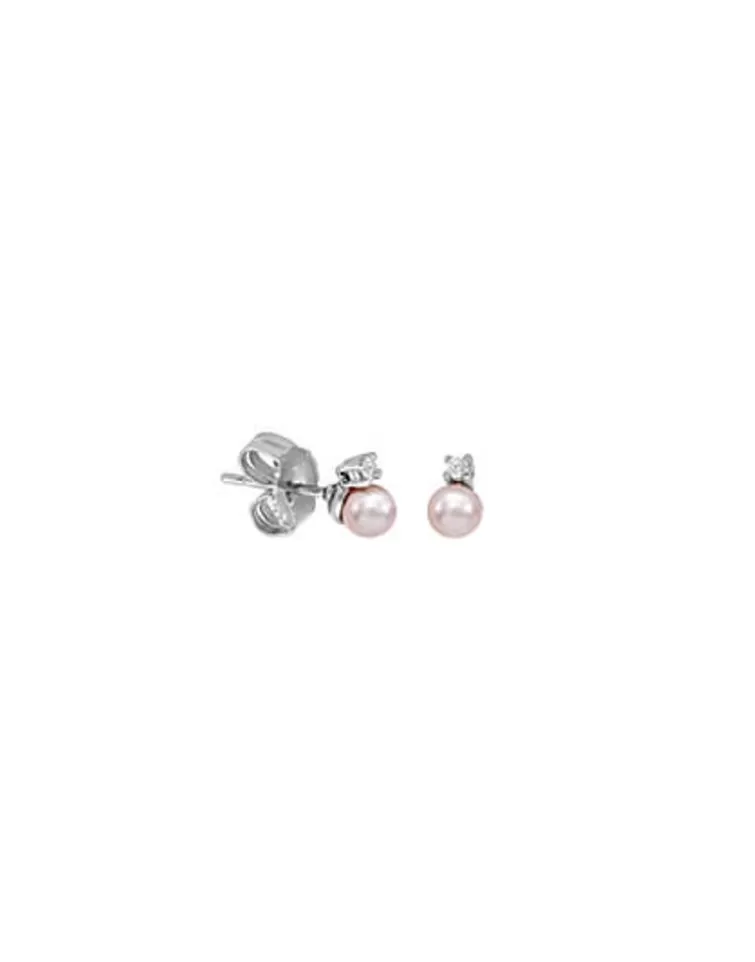 Pendientes Para Bebé | Majorica Pendientes Cies Plata Con Perla Rosa 4Mm Y Circonitas