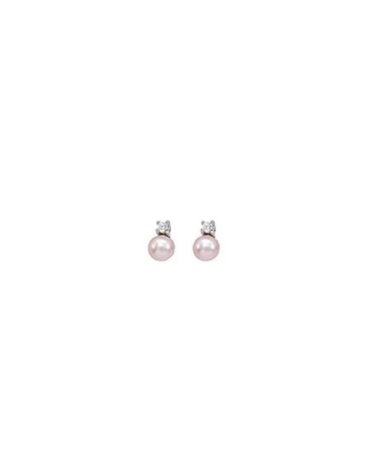Pendientes Para Bebé | Majorica Pendientes Cies Plata Con Perla Rosa 4Mm Y Circonitas