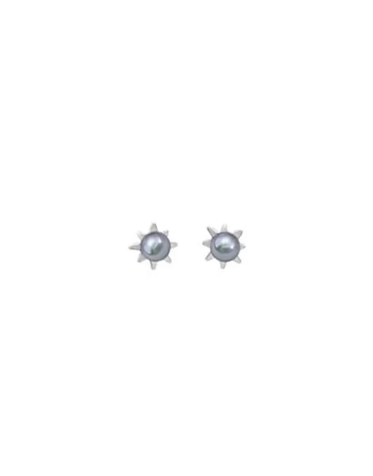 Pendientes Cortos | Majorica Pendientes Cies Plata Mini Flor Con Perla Gris 4Mm