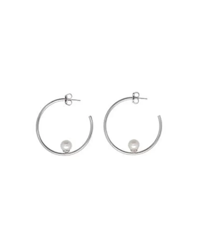 Pendientes De Aro Con Perlas | Majorica Pendientes De Aro Alba En Plata