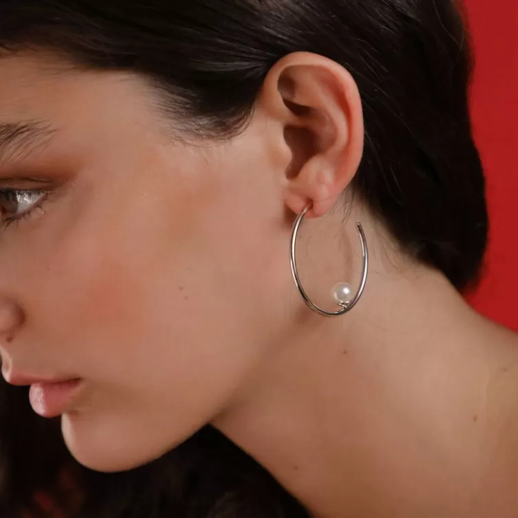 Pendientes De Aro Con Perlas | Majorica Pendientes De Aro Alba En Plata