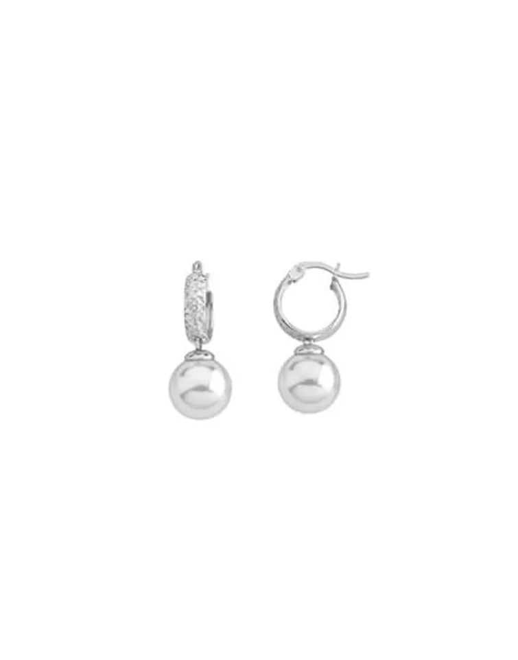 Pendientes De Aro Con Perlas | Majorica Pendientes De Aro Anneau 22Mm En Plata Con Perla