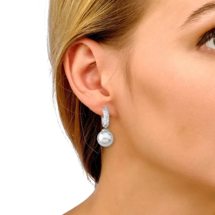 Pendientes De Aro Con Perlas | Majorica Pendientes De Aro Anneau 22Mm En Plata Con Perla