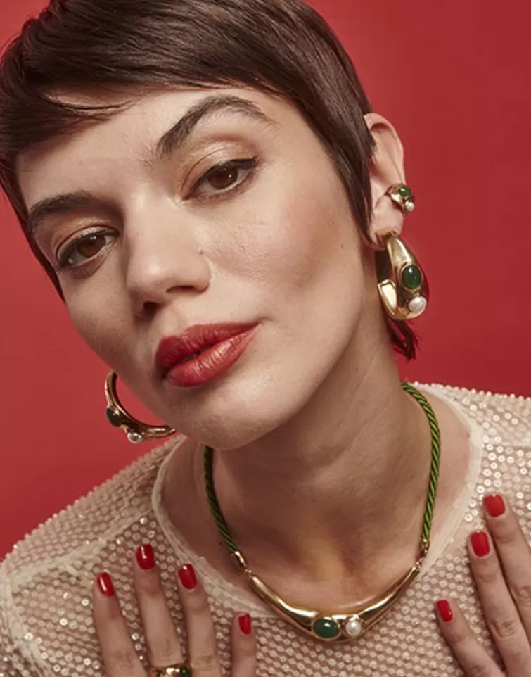 Pendientes De Aro Con Perlas | Majorica Pendientes De Aro Grandes Feme Dorados Con Perlas Y Agatas Verdes