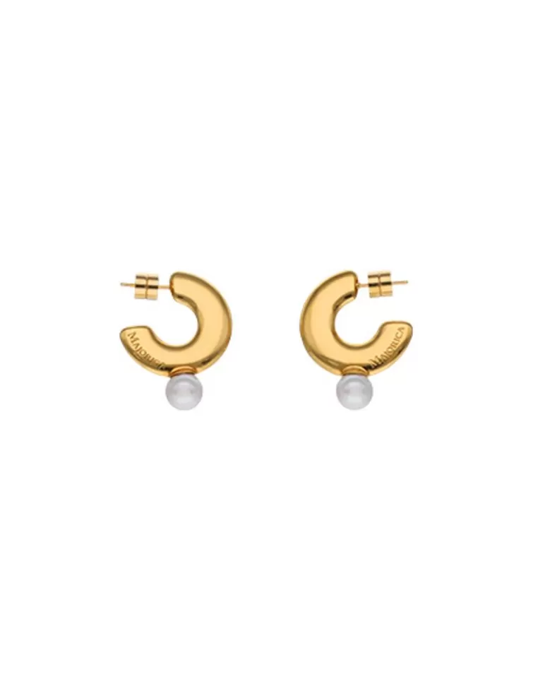 Pendientes De Aro Con Perlas | Majorica Pendientes De Aro Medianos Juno En Acero Dorado Y Perla