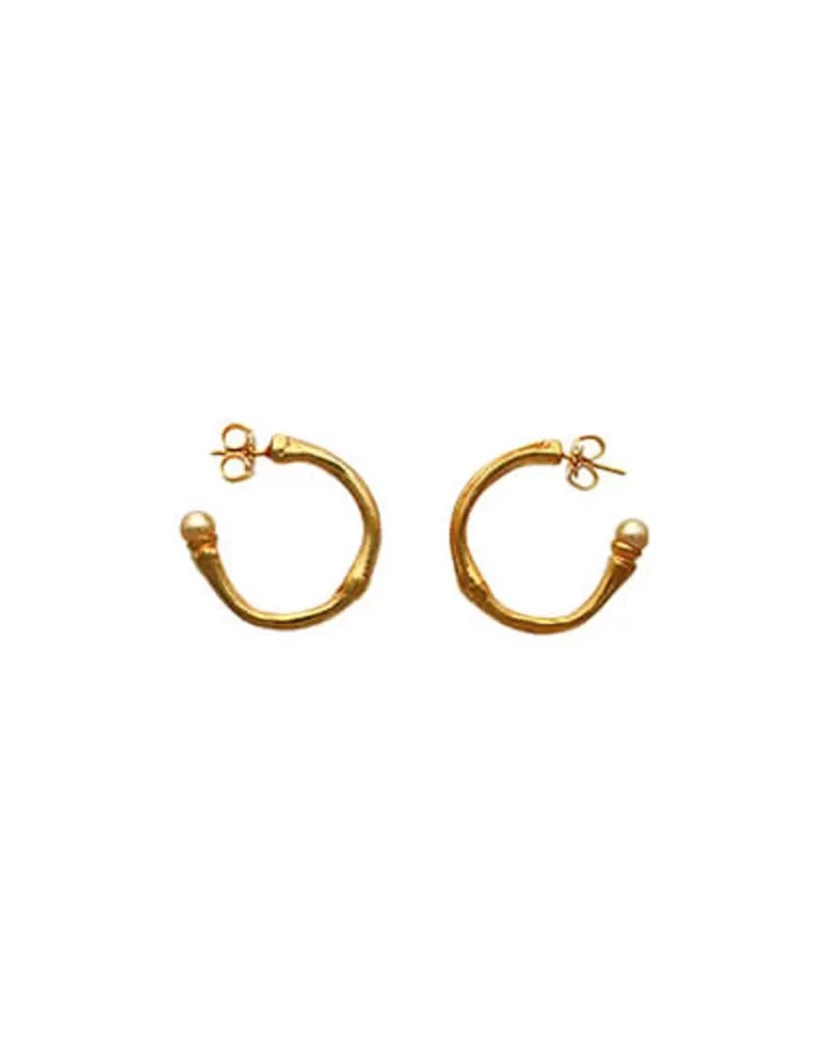 Pendientes De Aro Con Perlas | Majorica Pendientes En Aro Bambu Dorados Con Perlas Champagne