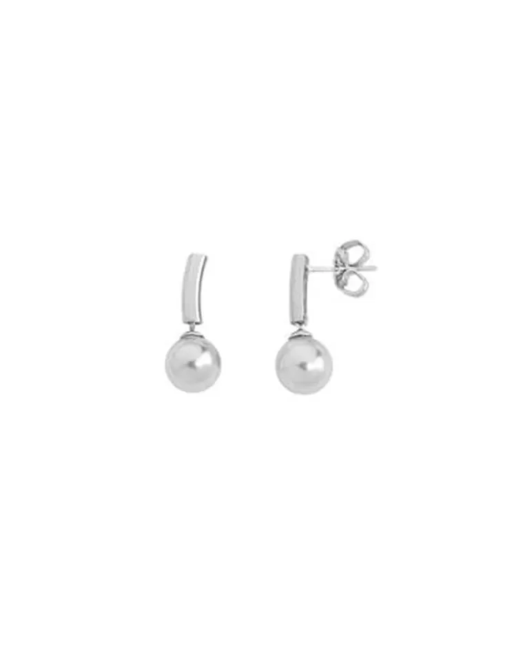 Pendientes De Perlas Largos | Majorica Pendientes Espiga Plata Con Perla Blanca 8Mm