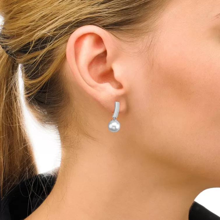 Pendientes De Perlas Largos | Majorica Pendientes Espiga Plata Con Perla Blanca 8Mm