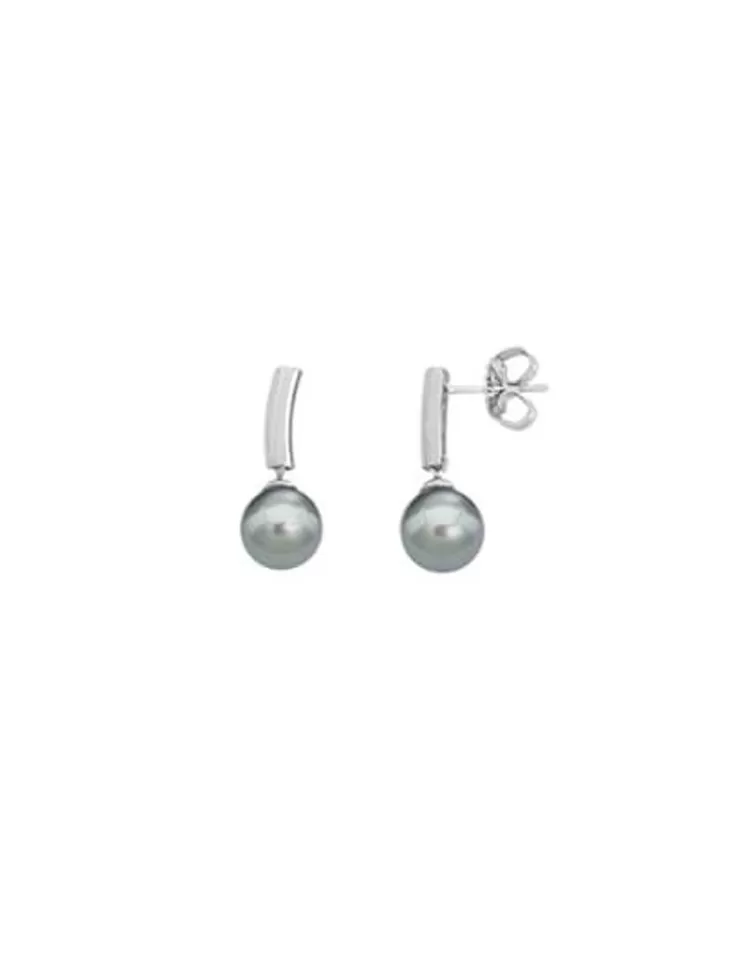 Pendientes De Perlas Largos | Majorica Pendientes Espiga Plata Con Perla Gris 8Mm
