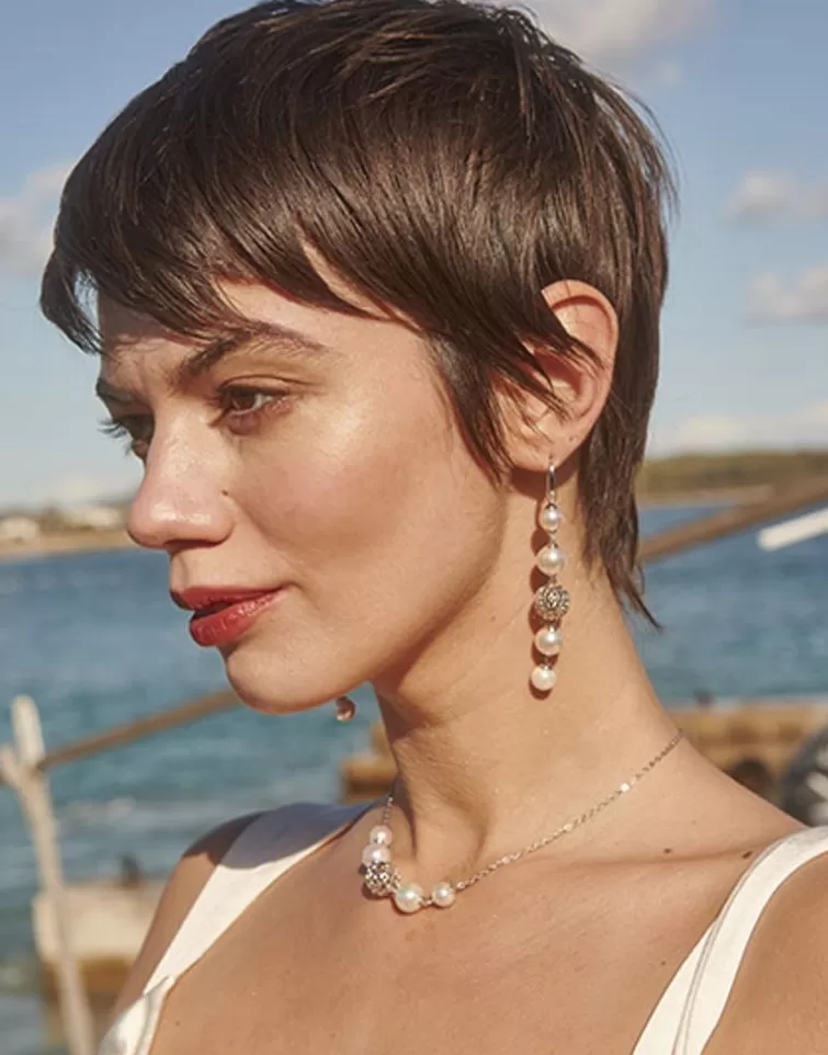 Pendientes De Perlas Largos | Majorica Pendientes Eternal Con Perlas Redondas Y Bola Calada En Plata