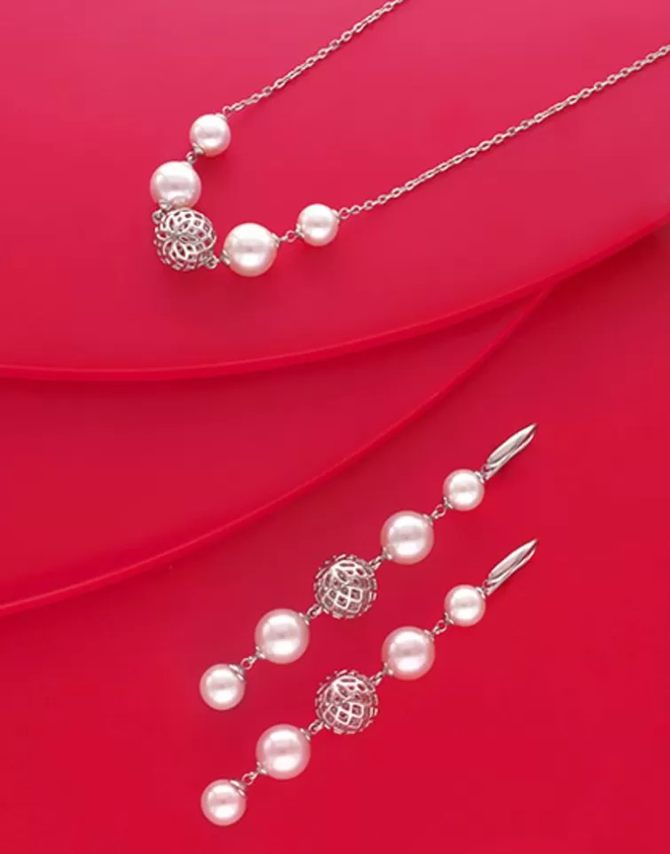Pendientes De Perlas Largos | Majorica Pendientes Eternal Con Perlas Redondas Y Bola Calada En Plata