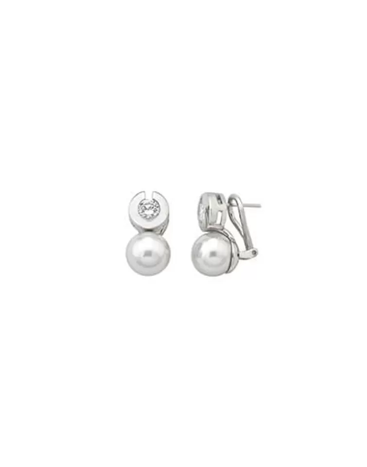 Pendientes Tú & Yo | Majorica Pendientes Exquisite Plata Con Perla Blanca 10Mm Y Circonitas