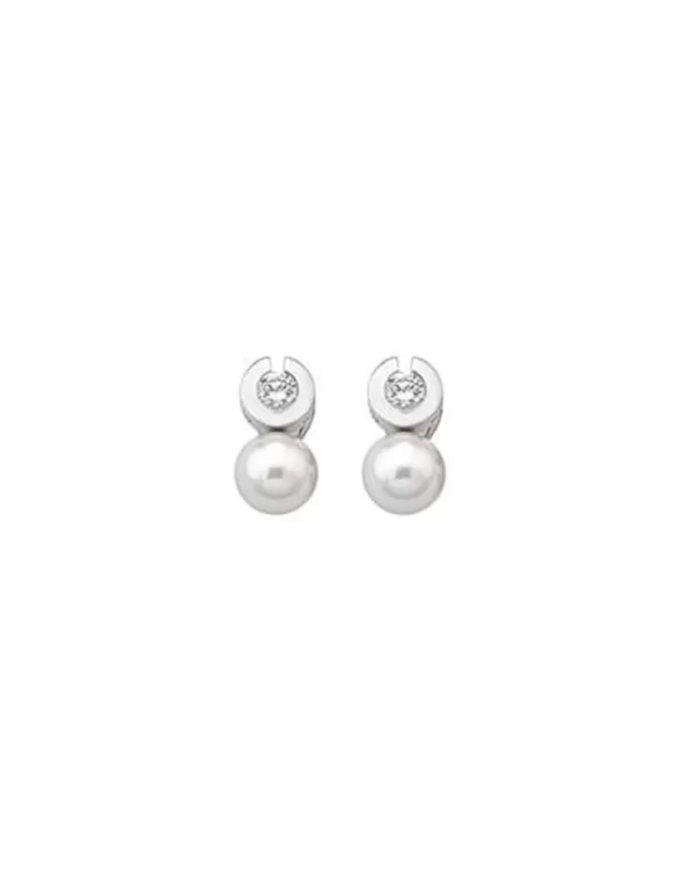 Pendientes Tú & Yo | Majorica Pendientes Exquisite Plata Con Perla Blanca 10Mm Y Circonitas