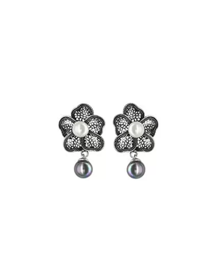 Pendientes De Perlas Largos | Majorica Pendientes Flor Peregrina Con Filigrana Y Perla Colgante