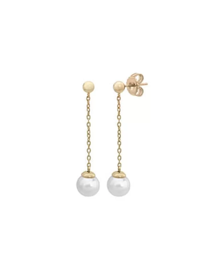 Pendientes De Perlas Largos | Majorica Pendientes Ilusion Dorados Con Perla Blanca 8Mm