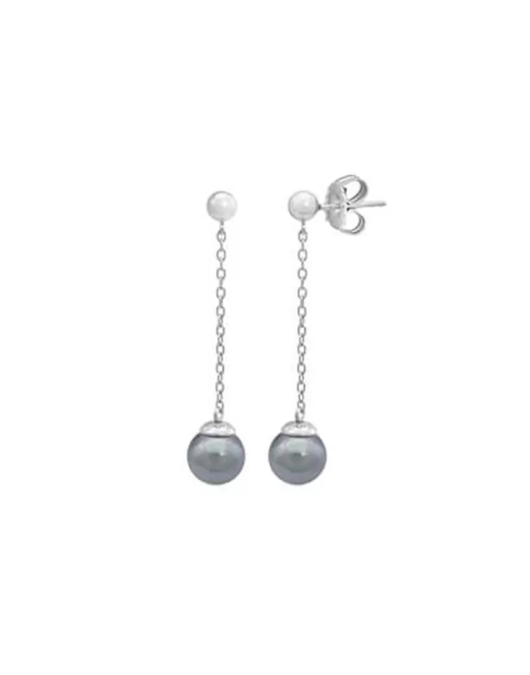 Pendientes De Perlas Largos | Majorica Pendientes Ilusion Plata Con Perla Gris 8Mm