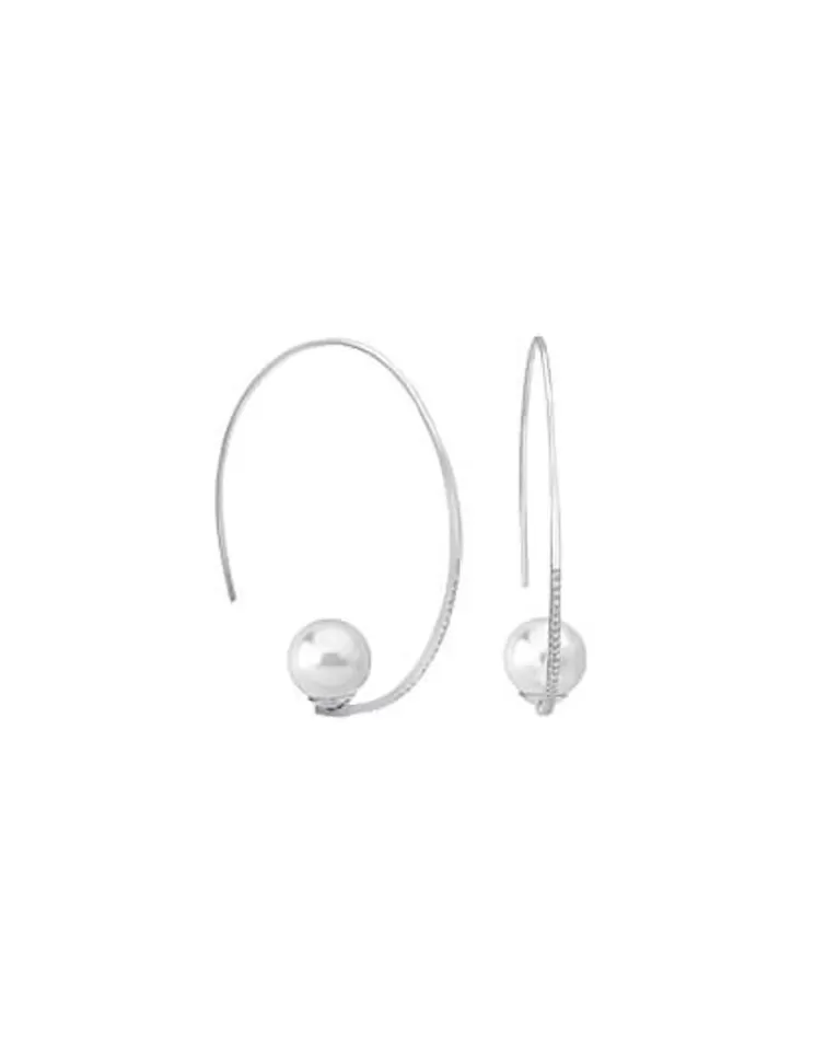Pendientes De Aro Con Perlas | Majorica Pendientes Isadora Acero Con Circonitas Pequeños