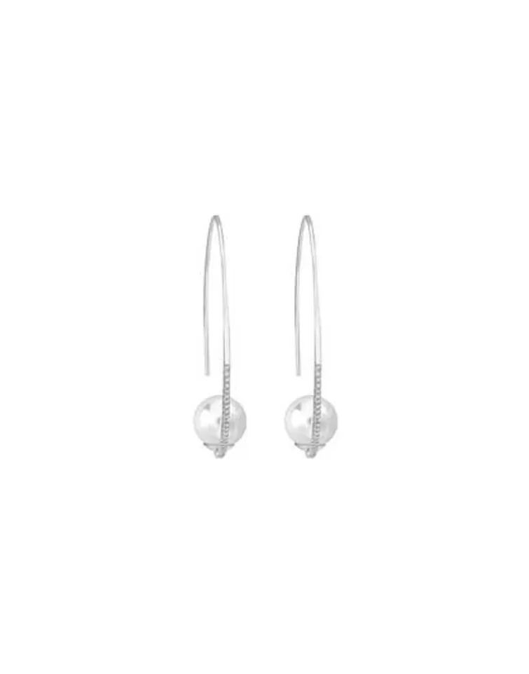 Pendientes De Aro Con Perlas | Majorica Pendientes Isadora Acero Con Circonitas Pequeños