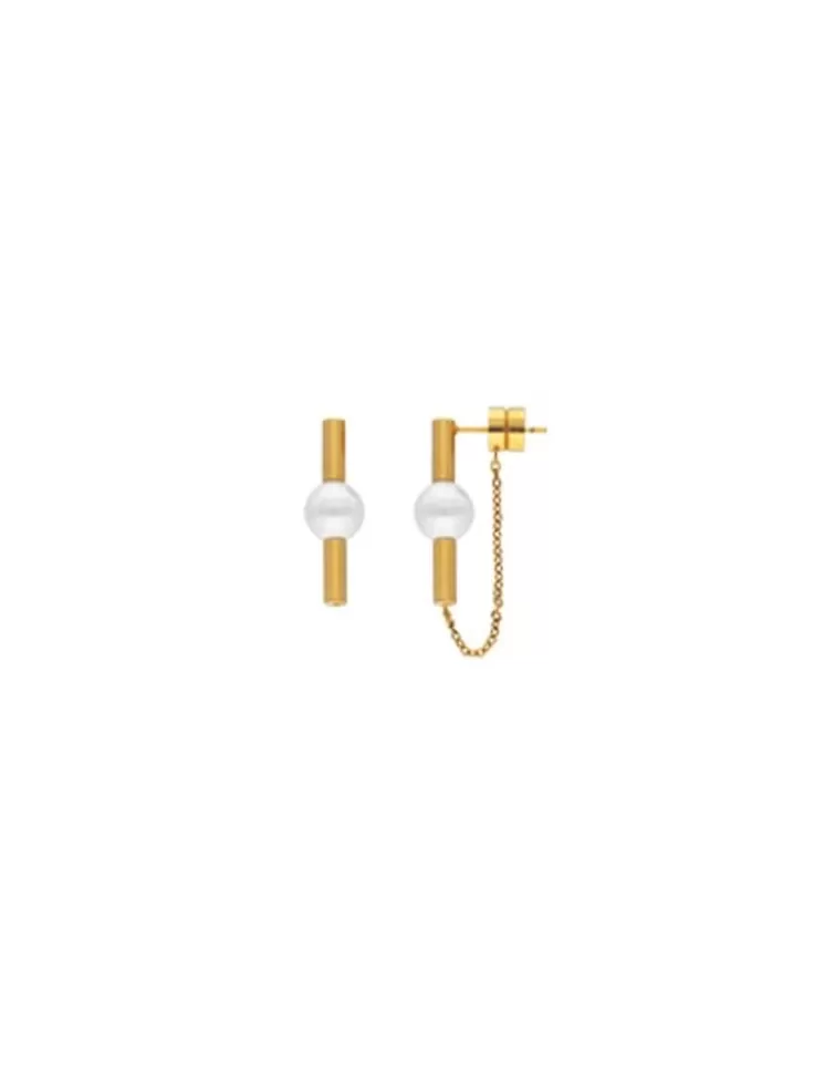 Pendientes De Perlas Largos | Majorica Pendientes Lagom En Acero Dorado Con Perla